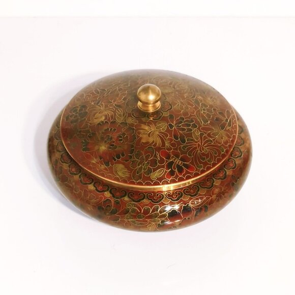 Vintage Chinese Openwork Cloisonne Covered Bowl With Lid Floral Gold Pattern - Picture 3 of 8